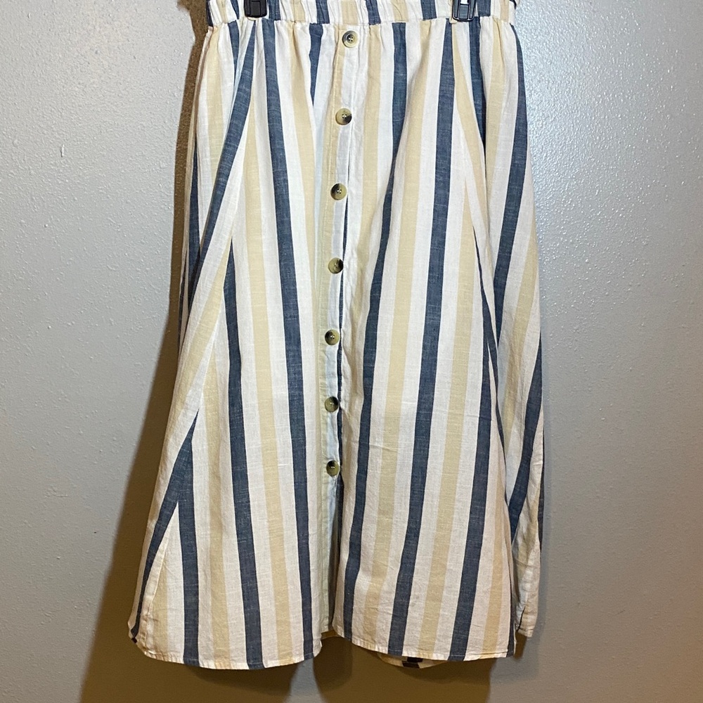 Mlle Gabrielle Vertical Stripe A-Line Skirt in Blue and Cream